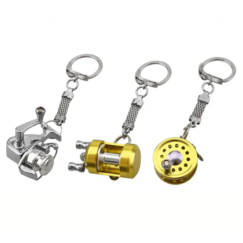 1Pcs Alloy Fishing Reel Drum Pendant Keychain Key