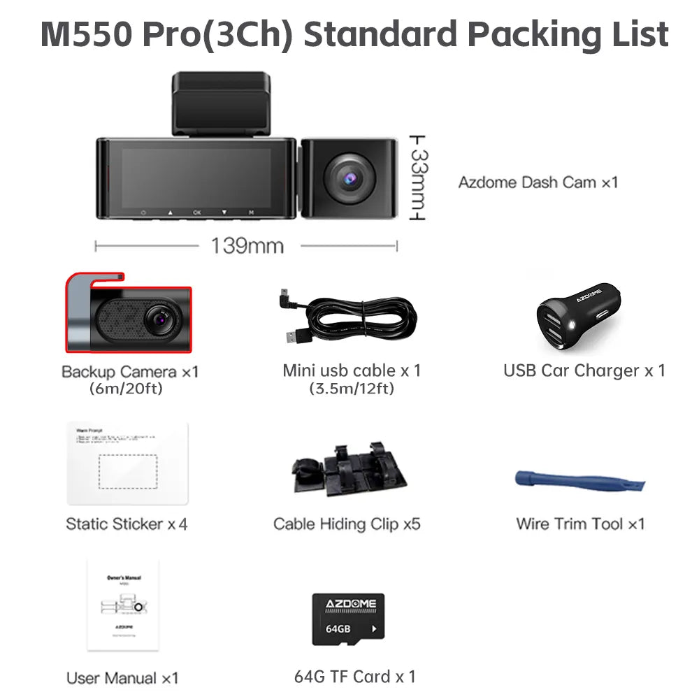 Upgrade AZDOME Car DVR M550 Pro Dash Cam