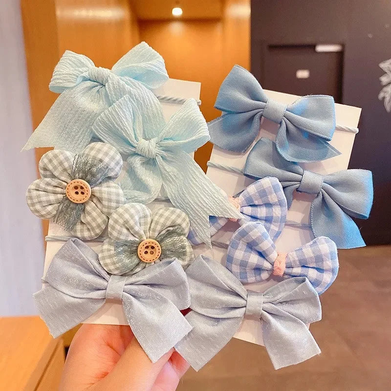 10Pcs/Set Big Bow Flower Elastic Hairbands Children Girls