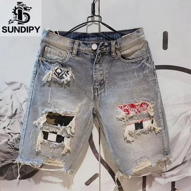 Summer Men Hole Denim Short Pants Fashion Beggar