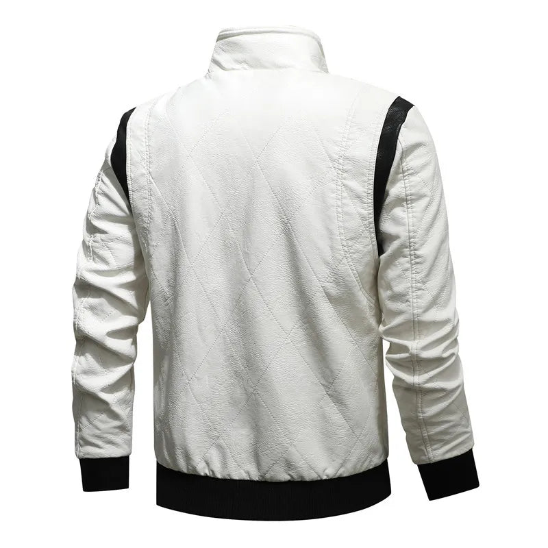Leather Jacket Men Fashion Stand Collar Windbreaker Motorcycle
