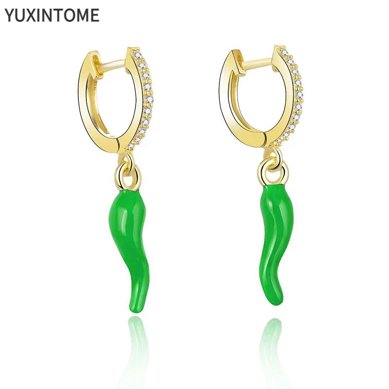 Yellow Red Small Chili Hoop Earrings For Women