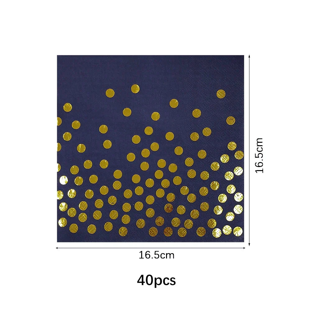 Dark Blue Gold Dot Disposable Tableware Set Paper