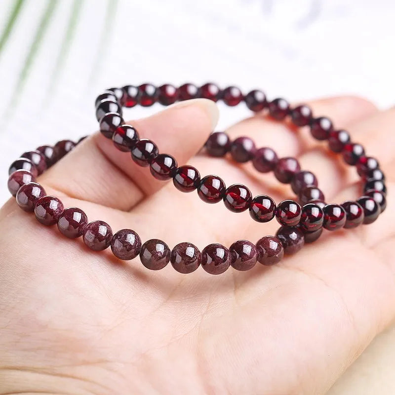 JD Natural Wine Red Garnet Beaded Bracelet Women