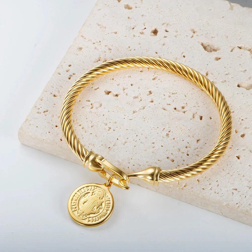 Saint Benedict Medal Charm Bracelet Stainless Steel Wire
