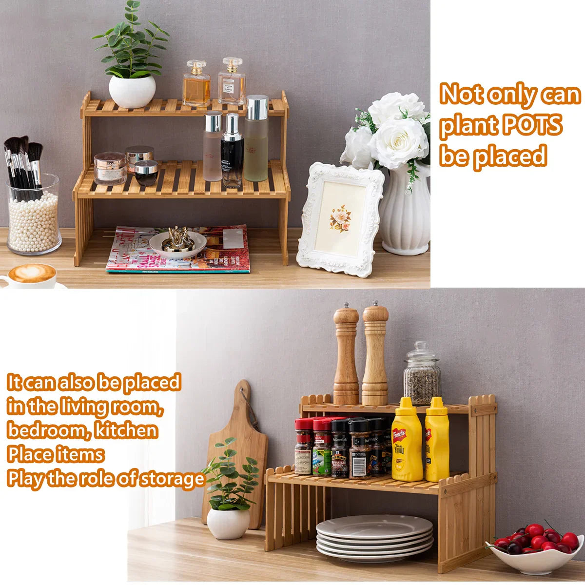 Natural Bamboo Indoor Plant Stand for Desk,Adjustable Desktop