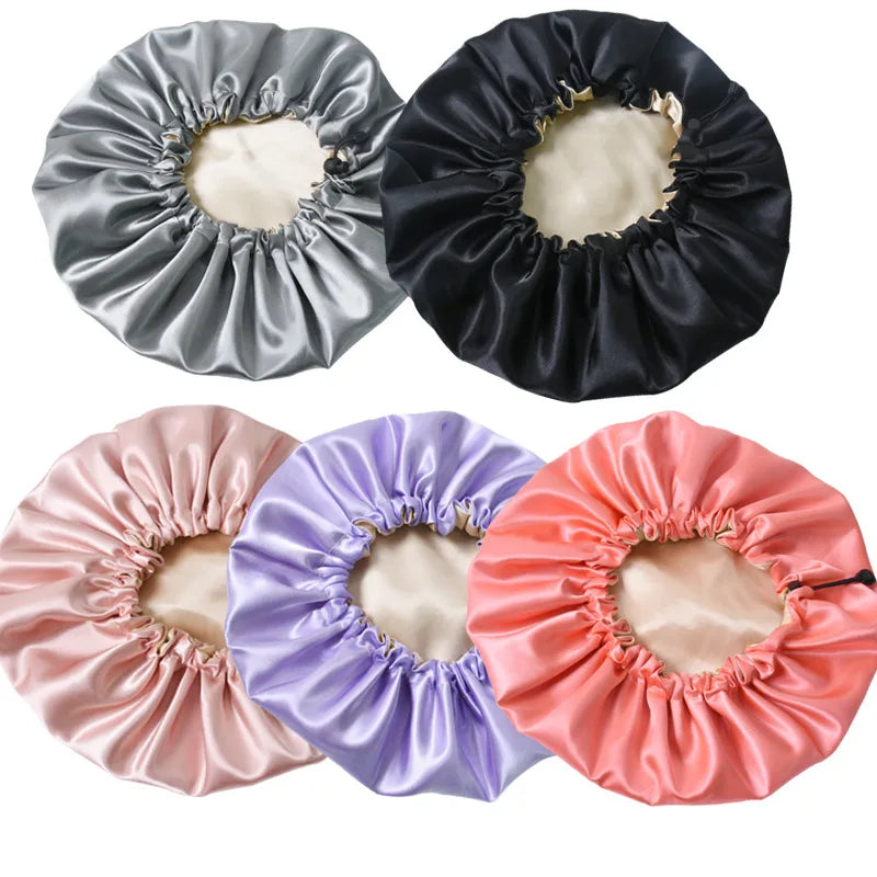 Ladies Satin Nightcap Solid Color Simple Drawstring Adjustable