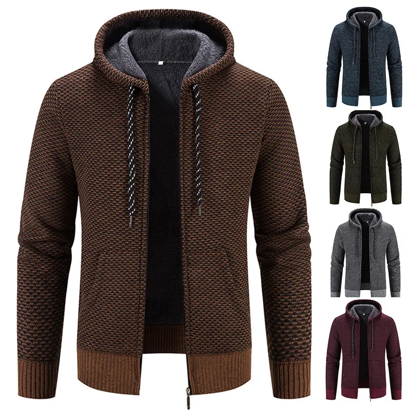 Male Knitted Casual Jackets with Hood Men's Sweater