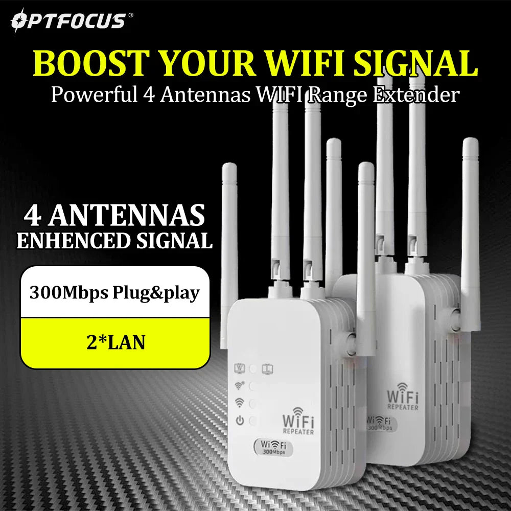 OPTFOCUS 2.4G WiFi Repeater 2LAN 300Mbps repetidor of