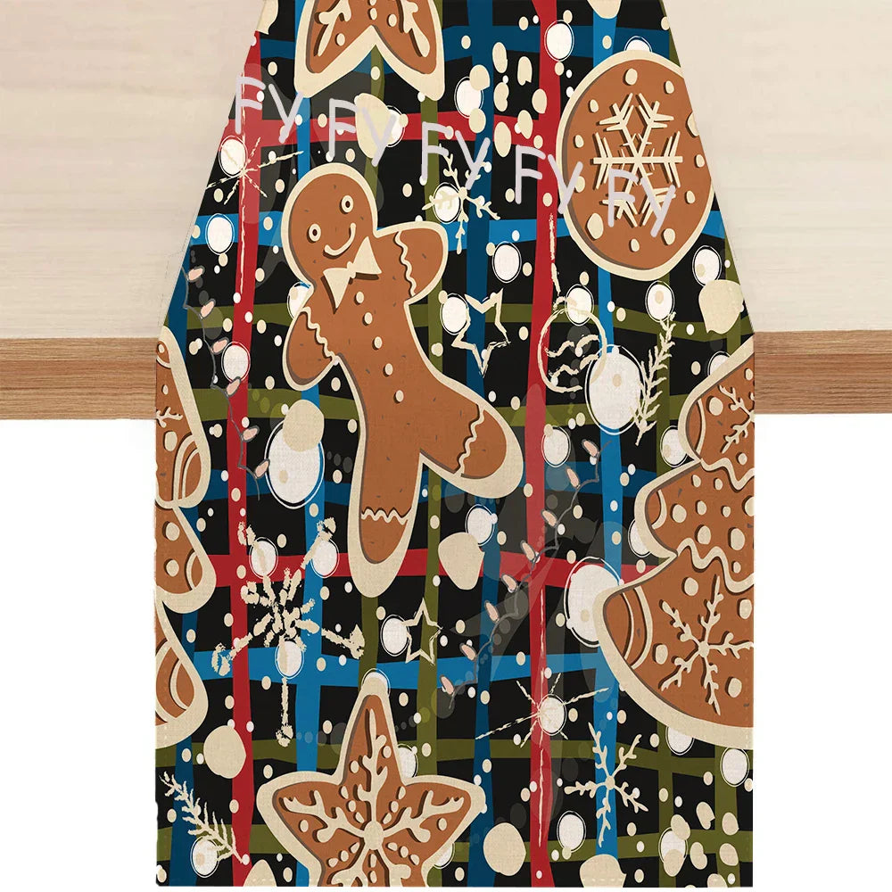 Christmas Gingerbread Man Table Runner Snowflake Home Kitchen