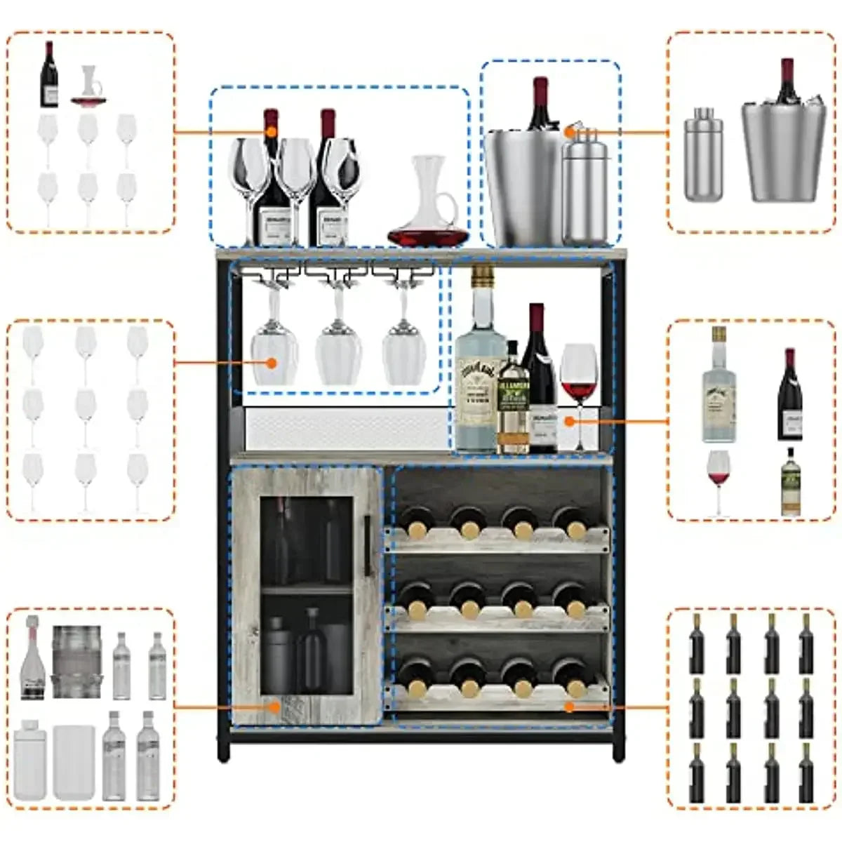 Wine Bar Rack Cabinet with Detachable Wine Rack,