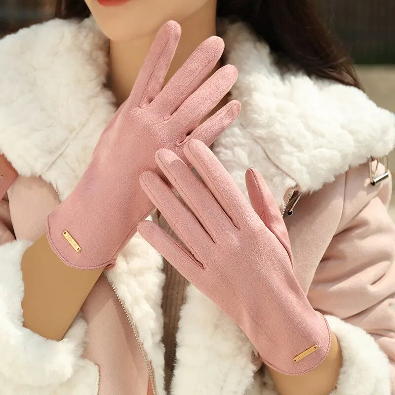 New Winter Padded Warm Gloves Cute Solid Color