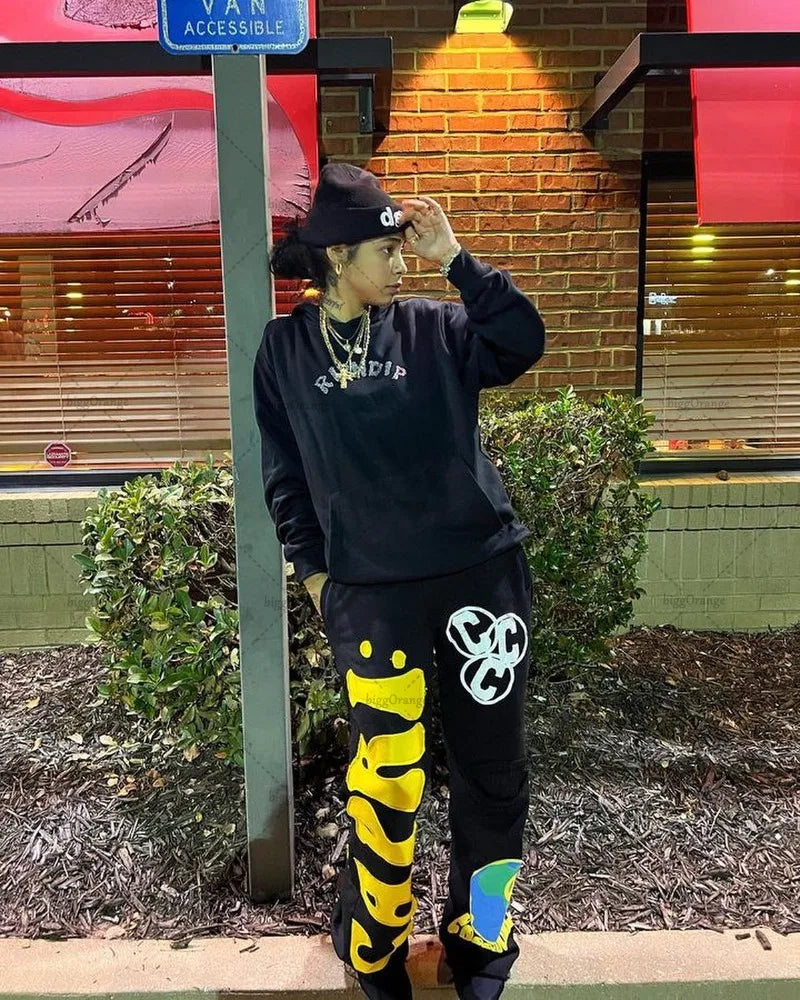 American Street Hip-hop Embroidered Wide-leg Pants Men High