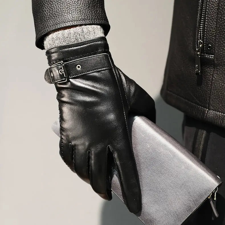 Men's Genuine Leather Sheepskin Gloves Winter Cold Warm