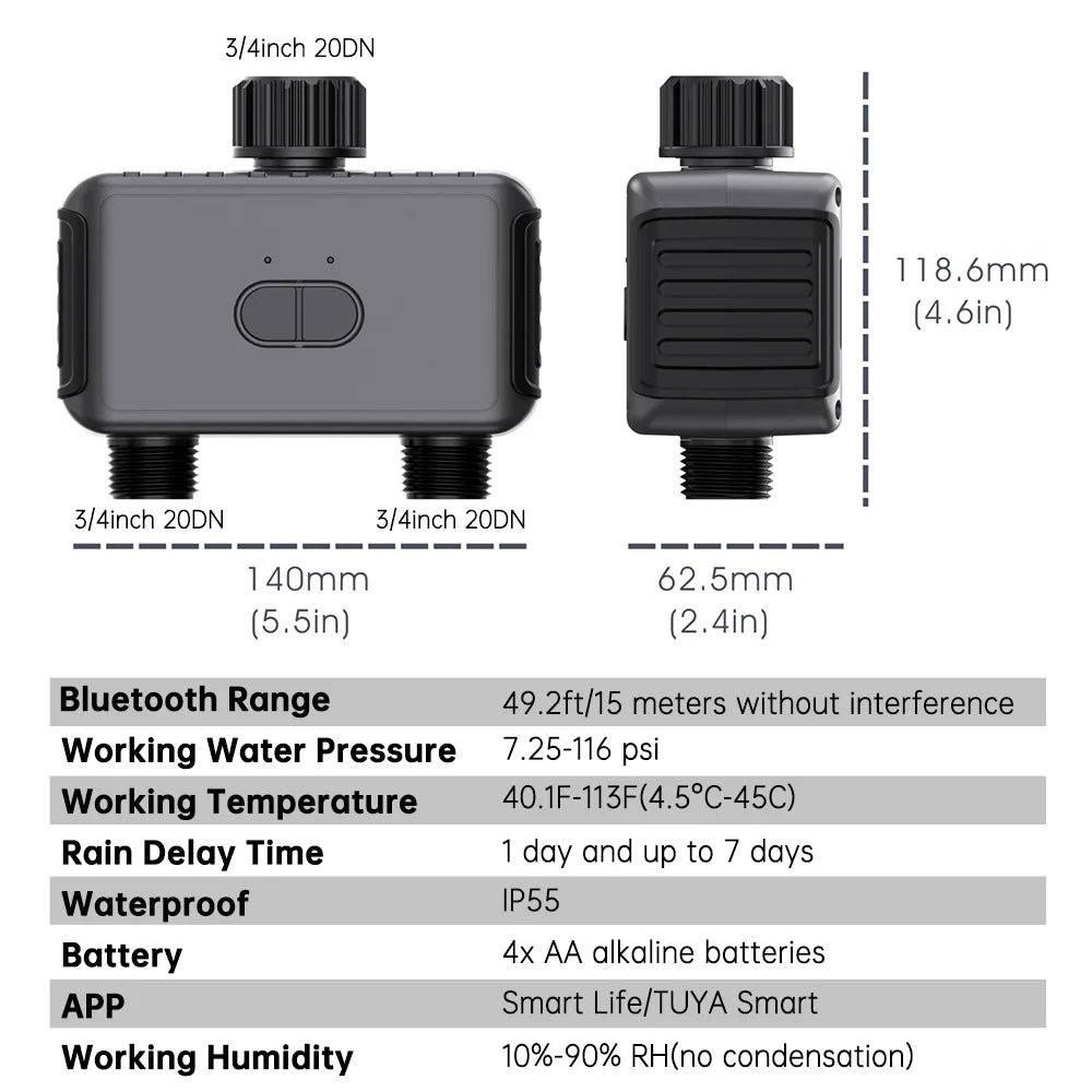 Smart 2 Zone Watering Timer Bluetooth WIFI Garden