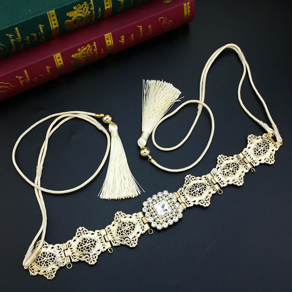 Sunspicems Gold Color Women Tassels Belt Hand Rope
