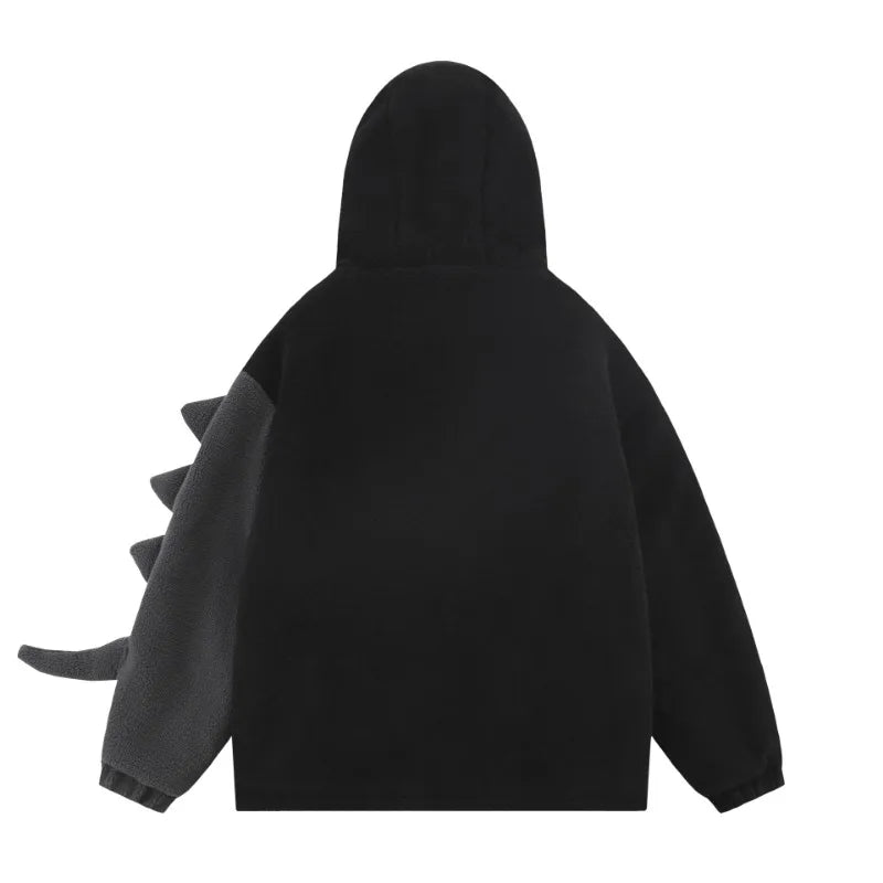 Men Hooded Fleece Lambswool Parkas Jacket Vintage Dinosaur