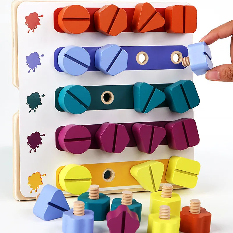 Children Wooden Screw Nut Disassembly Shape Color Matching