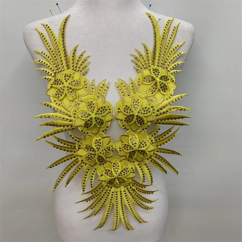 Africa Black Flower Neckline Collar Lace Applique Fabric