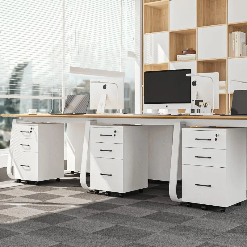 Panana 3 Drawer Wood Mobile File Cabinet, Under
