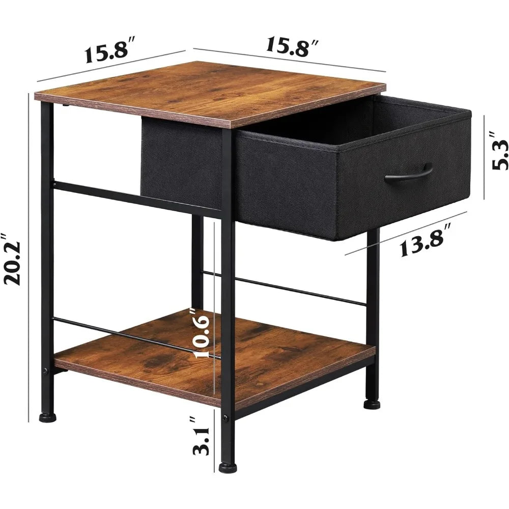 Nightstand Set of 2, End Table with Fabric