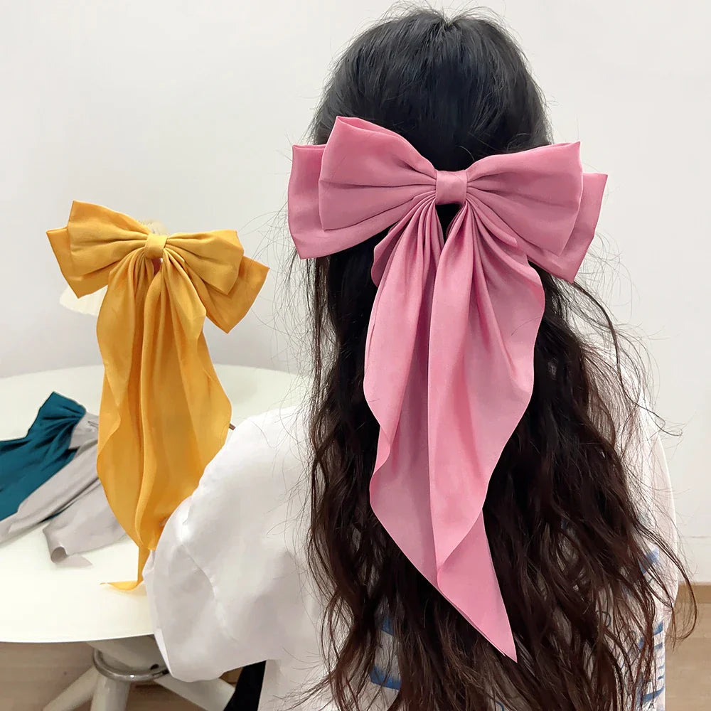 Fashion Two-layers Bowknot Streamer Hairpin Woman Girl Satin