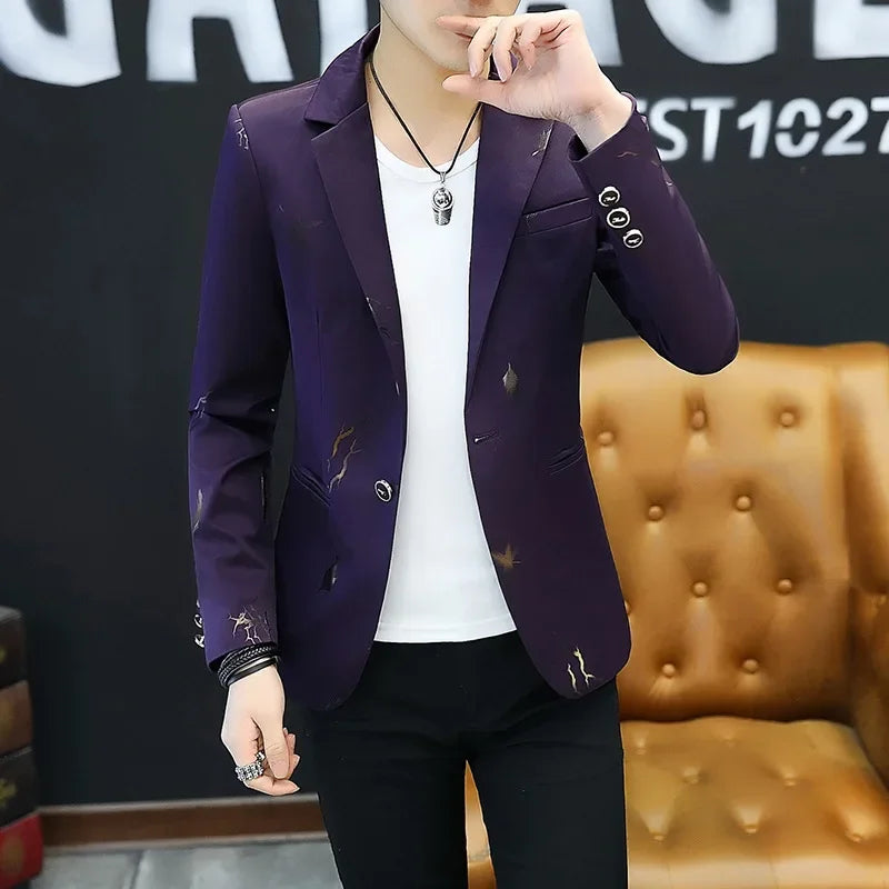 HOO 2024 Youth Slim blazer Men Fashion Casual