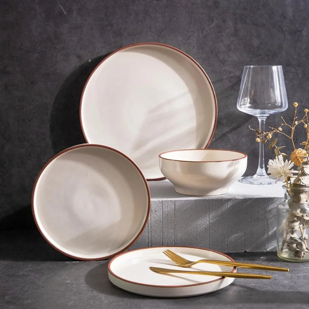 Ceramic Dinnerware Sets of 4, High Edge Stoneware