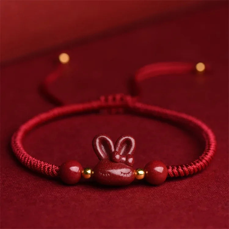 Small Gold Color Titanium Beads Red Thread Woven