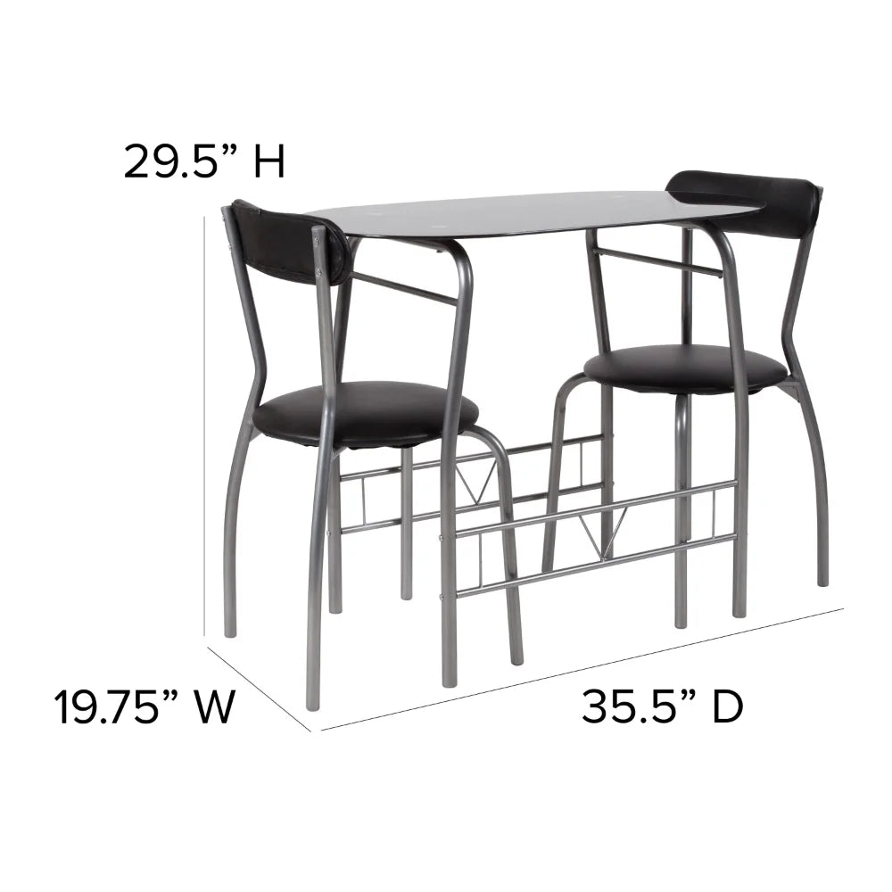 Sutton 3 Piece Space-Saver Bistro Set with Black