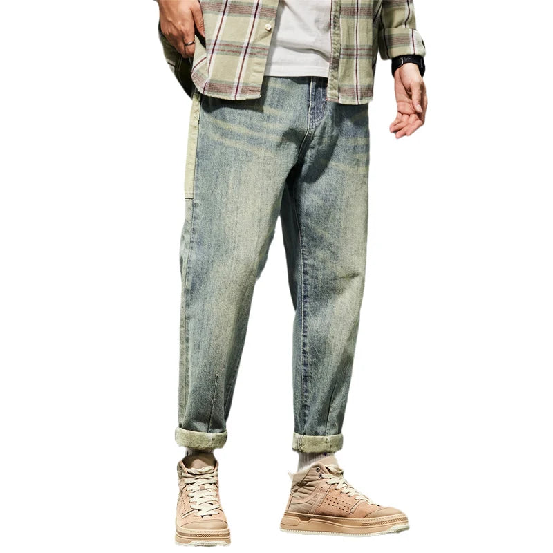 Jeans Men Dark Blue Loose Fit Spring and