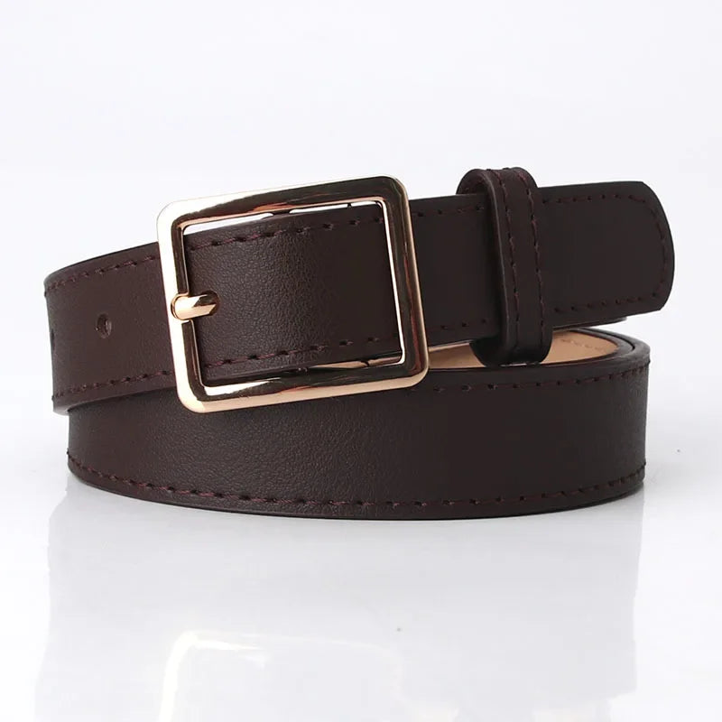 2023 Women Belts New PU Leather Simple Metal