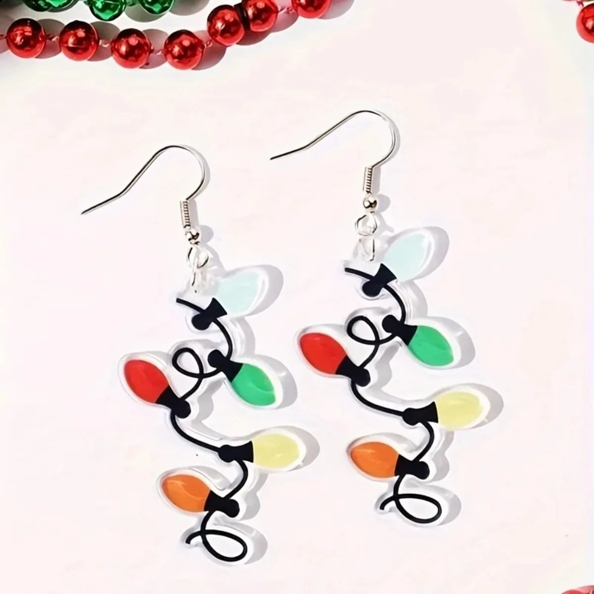 Colorful Christmas Lights Design Dangle Earrings Simple Elegant