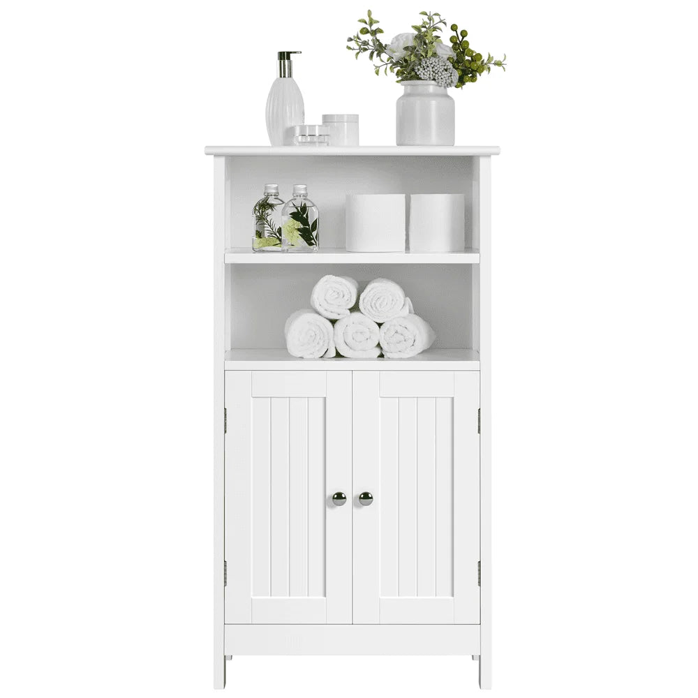 5-Tier Wooden Bathroom Floor Cabinet, White Storage Shelf