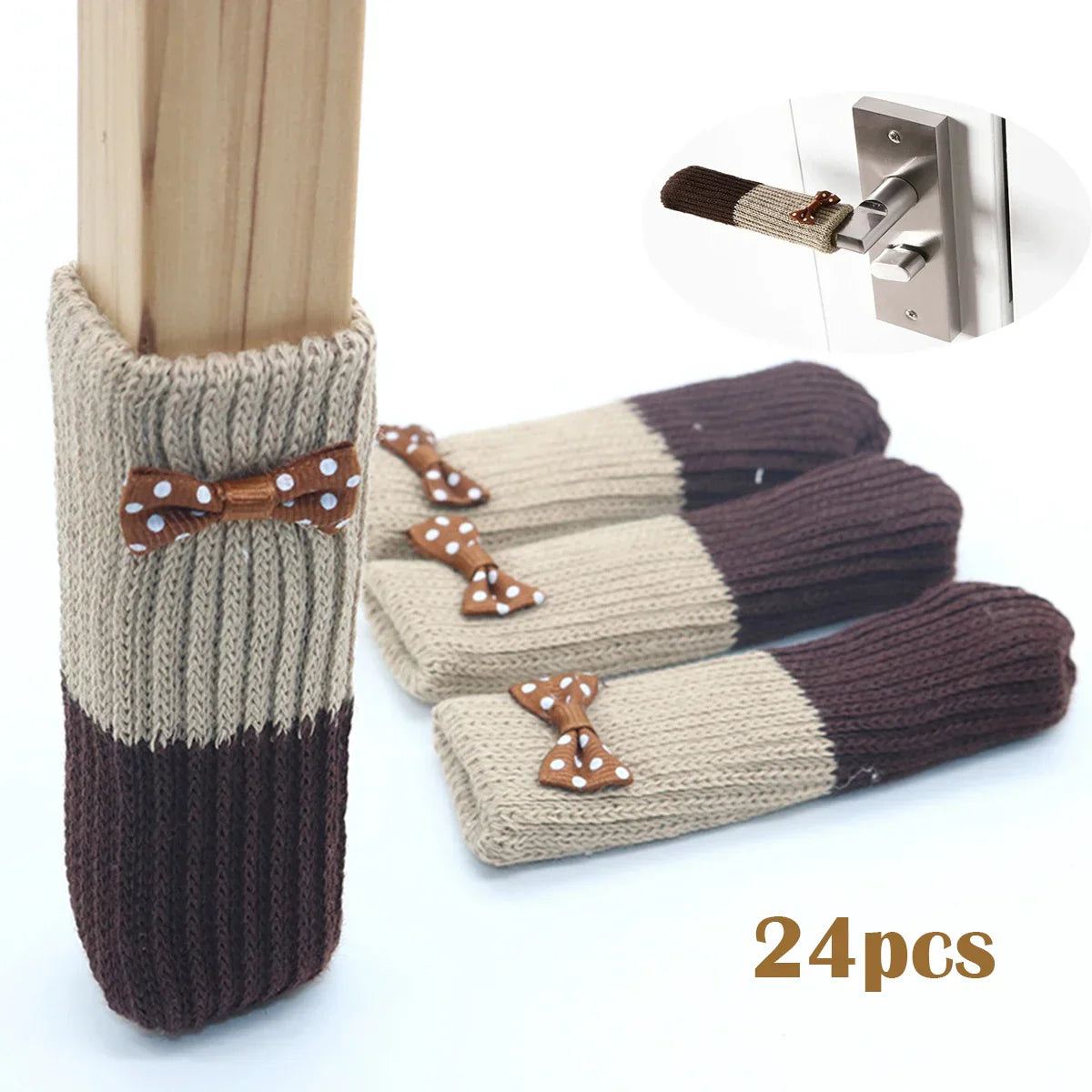 24Pcs Table Chair Foot Cover Knitted Socks Cat