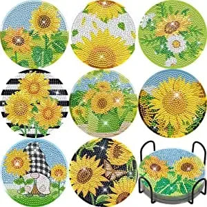 8Pcs DIY Diamonds Painting Coaster Animal Flower Non-slip