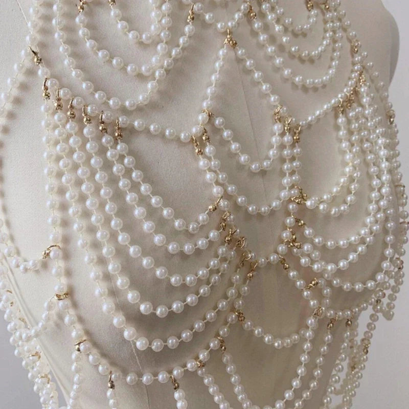 Body Chain Jewelry Pearl Sexy Beaded Collar Shoulder