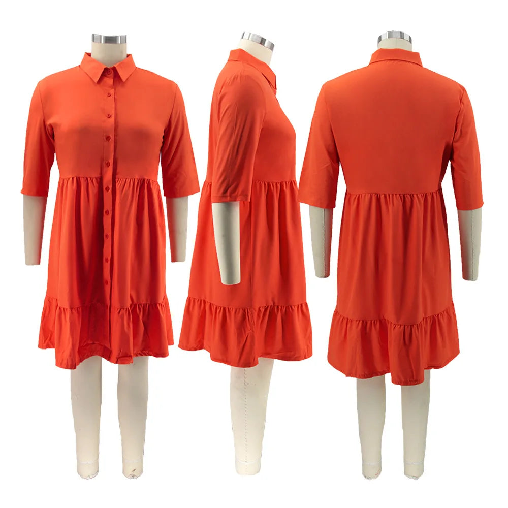 Fashion Plus Size Casual Blouse Dress Elegant Ruched