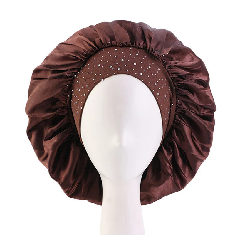 New Women Rhinestone Satin Silky Bonnet Elastic Band