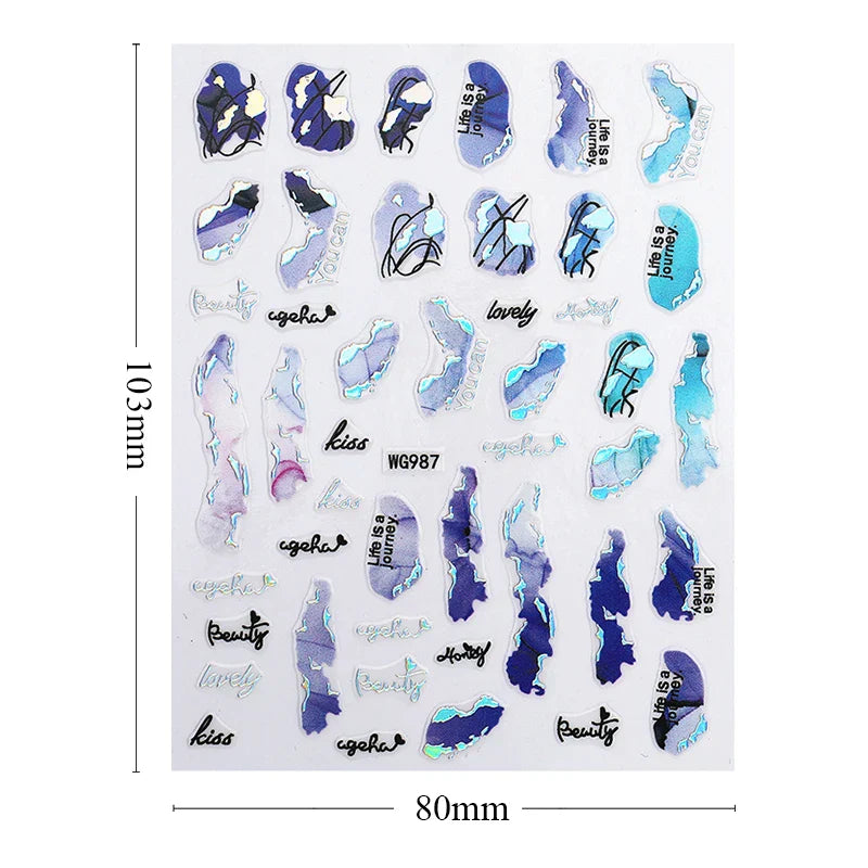 Purple Marble Nails Stickers Smoke Design Manicure Decals
