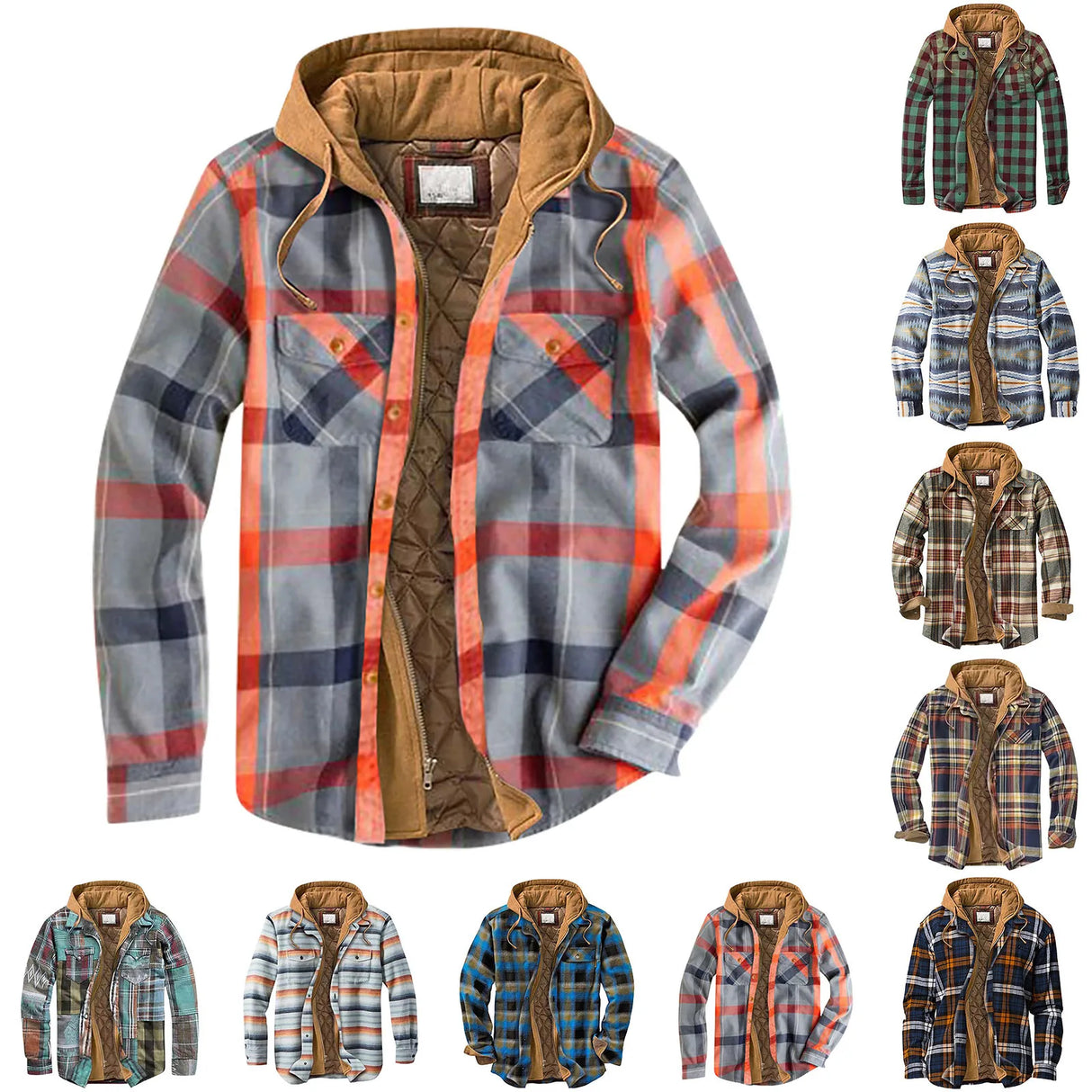 Men's Quilted Lined Button Down Plaid Shirt Add