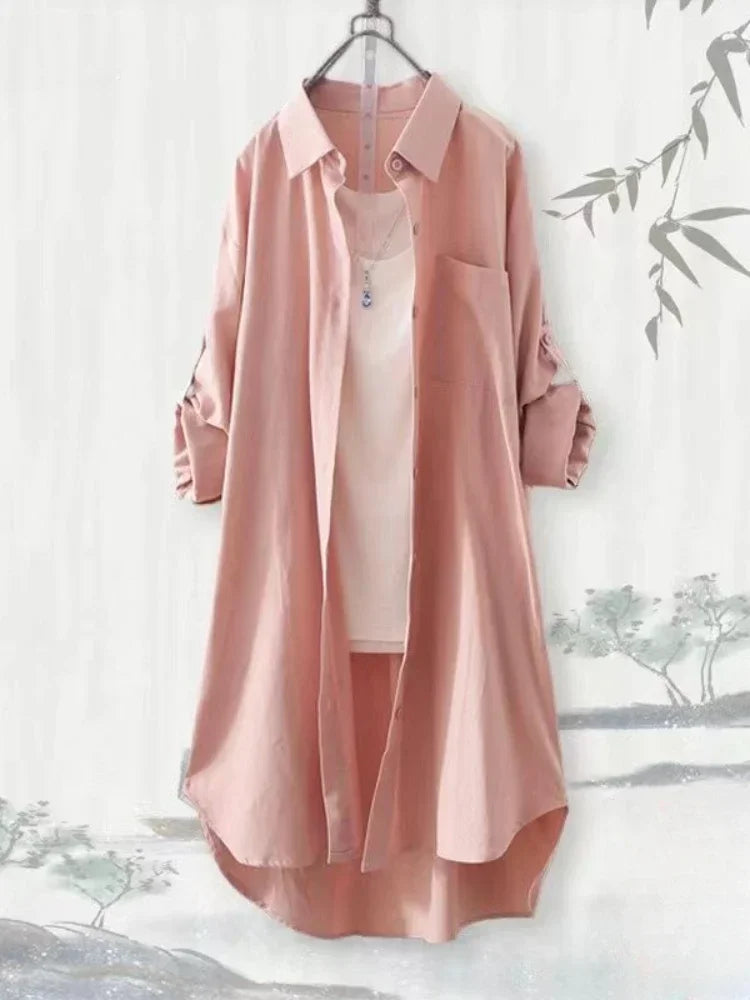 Plus Size Loose Breathable Blouses Midi Shirt Korean