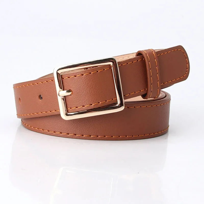 2023 Women Belts New PU Leather Simple Metal