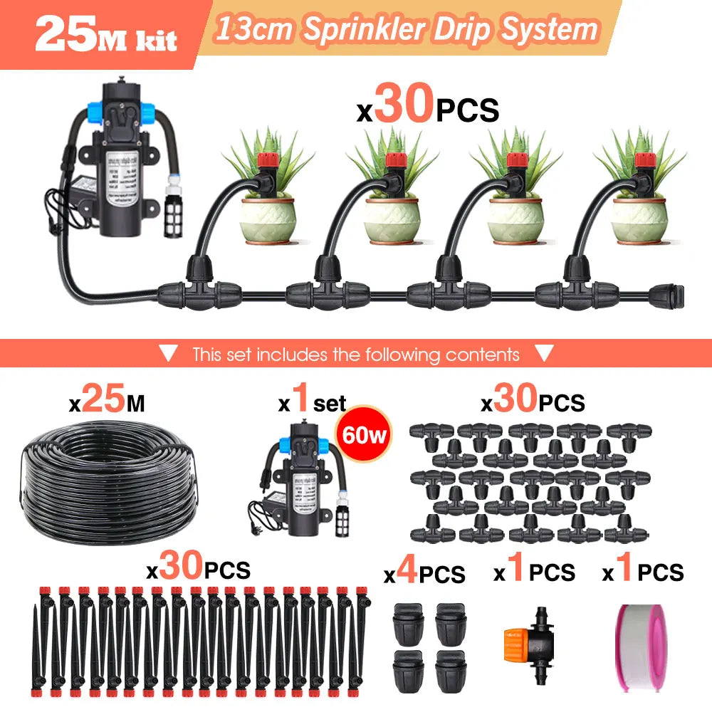 50-5M Garden Drip Irrigation System with Pump & Sprinklers