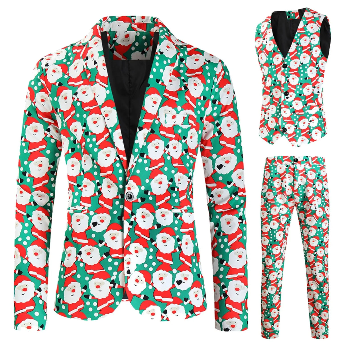 Mens Fashion Casual Suit Printed Christmas Jacket Pants