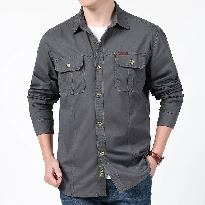 Men's Clothing Military Tactical Shirts Multi-Pockets Work Cargo
