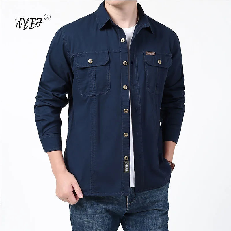 Men's Clothing Military Tactical Shirts Multi-Pockets Work Cargo