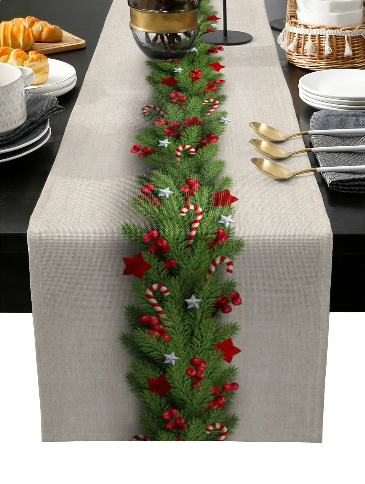 Christmas Snowflake Texture Linen Table Runners Wedding Decoration