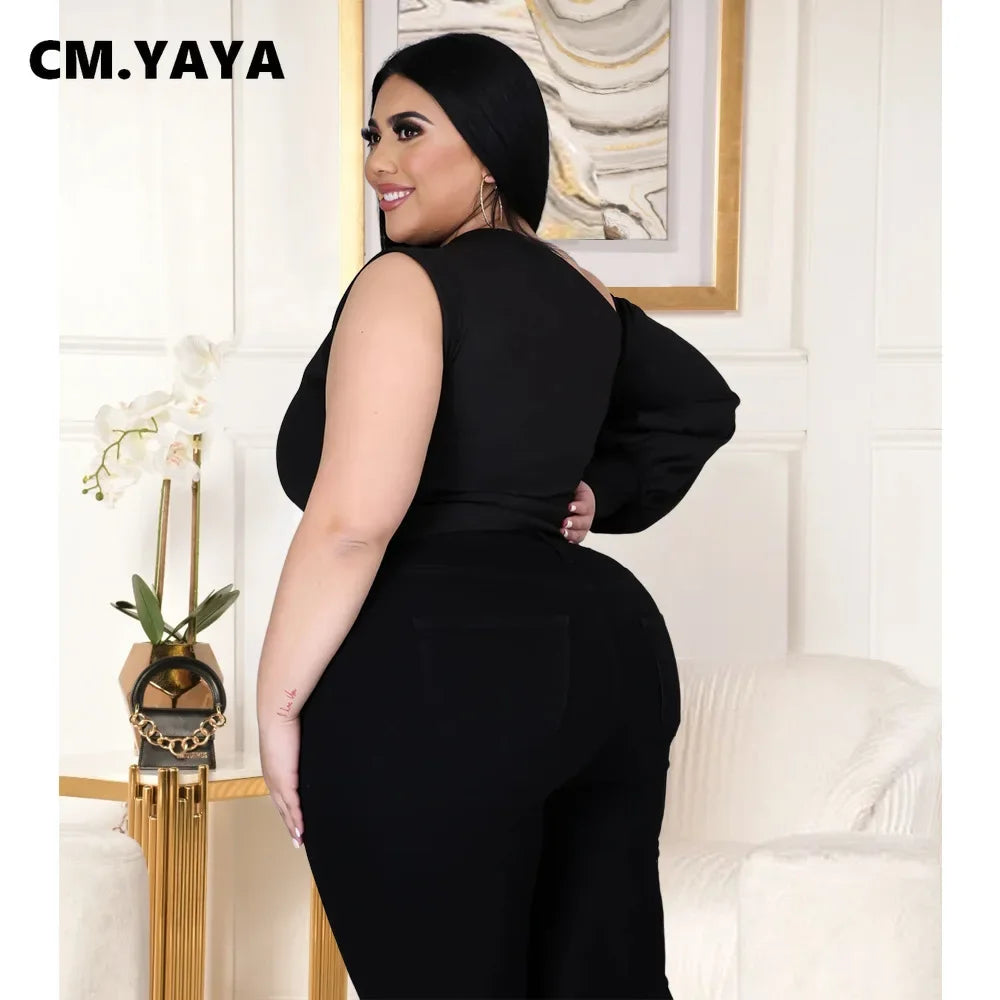 CMYAYA Plus Size XL5XL One Shoulder Sleeve Skew