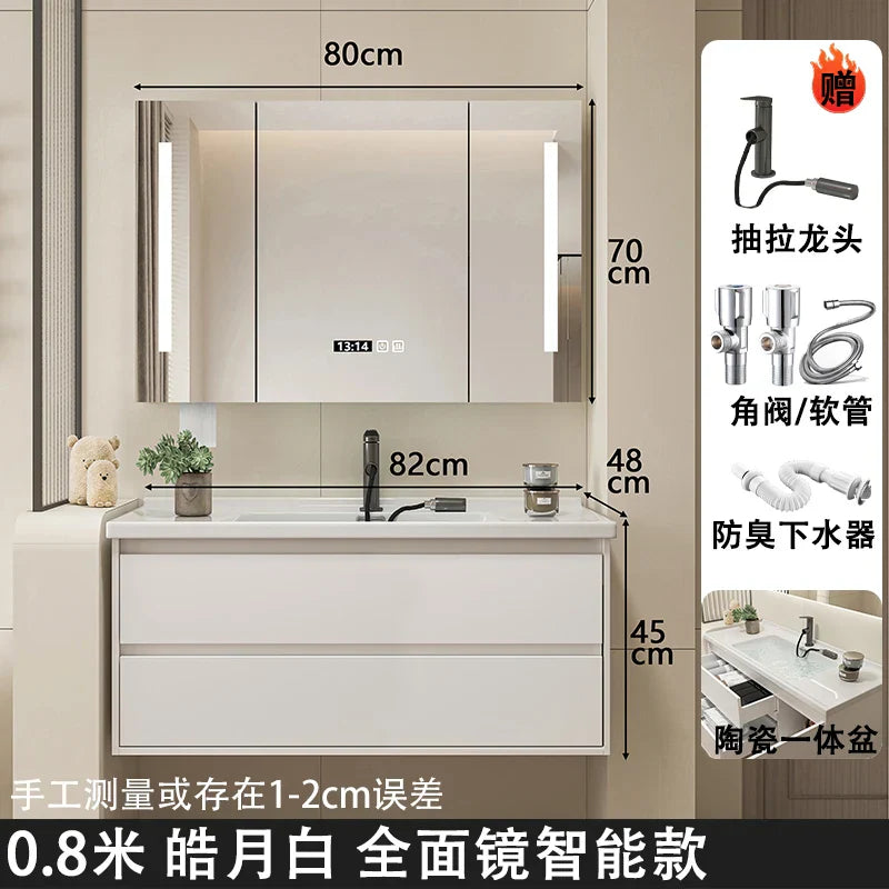 Ceramic Integrated Basin Bathroom Cabinet Modern Minimalist Sink